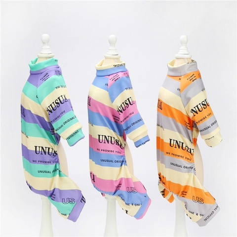 Pet Dog Jumpsuit Pajamas Striped Knitted Soft Breathable Four Legged Home Wear For Small Dogs British Style