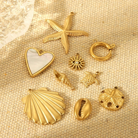 Ocean Theme Charms Pendants Stainless Steel Shell Starfish Sea Turtle For DIY Jewelry Making Accessories Gold Plated
