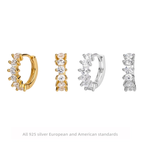 925 Sterling Silver Zirconia Hoop Earrings Minimalist Geometric Row Drill Huggie Earrings For Women Trendy Jewelry Gift