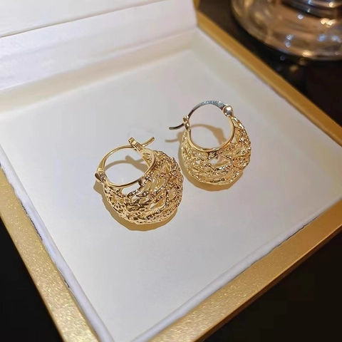 Orecchini A Cerchio Con Sfera A Nido D'uccello Cavo Lega Stile Retrò Francese Elegante Con Perno In Rame Per Donna