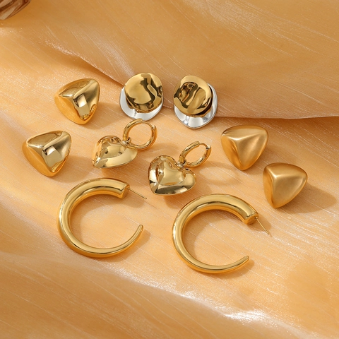 Boucles D'oreilles Géométriques Cœur Triangle Plaqué Or 18K Acier Inoxydable Bijoux Minimalistes Pour Femmes Style Simple Poli