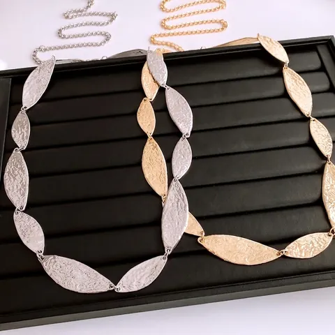 Cintura A Catena In Vita Con Foglie Martellate Lega Metallica Collana Lunga Regolabile Design Minimalista Per Donne