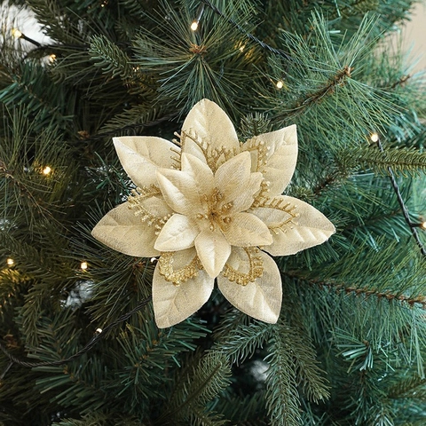 Künstliche Weihnachtsblumen Poinsettia Glitzer Pulver Stoff Kunststoff Ornamente Für Weihnachtsbaum Dekor DIY Festlich