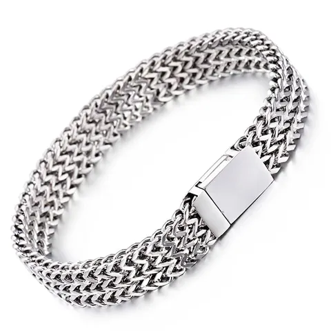 Bracciale A Catena Di Chiglia Acciaio Inossidabile Intrecciato Maglia Spiga Tono Argento Gioielli Maschili Pesanti Per Uomo