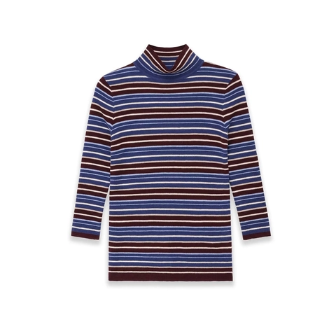 Women Mock Neck Striped Knit Sweater Long Sleeve Pullover Multi Color Casual Ribbed Top