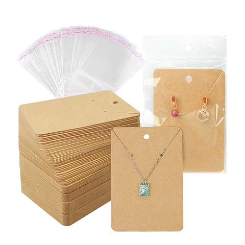 Jewelry Display Cards And Packaging Bags Blank Kraft Paper Cardboard For Earrings Necklaces Hair Clips DIY Hanging Holes
