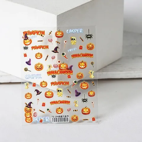 Halloween Relief Nail Stickers Self Adhesive Pumpkin Ghost Skull Spider Festive DIY Nail Art Decoration Decals