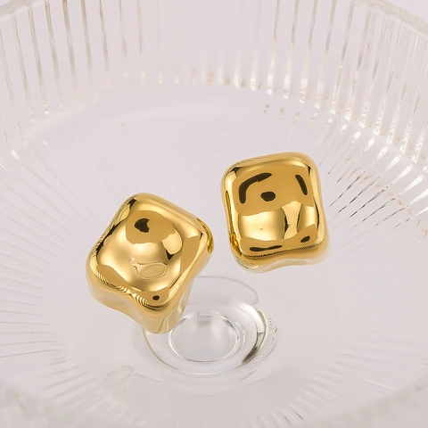 Vintage Irregular Geometric Block Stud Earrings For Women Stainless Steel 18K Gold Plated Hammered Texture Minimalist Earrings