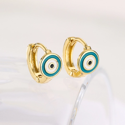 Boucles D'oreilles Huggie Hoop Mauvais Oeil Émail Cuivre Plaqué Or 18K Oeil De Démon Bijoux Boho Mode Pour Femmes Filles