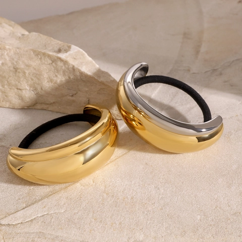 Minimalistisch Roestvrij Staal U-Vormig Haarelastiek Voor Dames Goud Zilver Tweekleurig Metaal Pony Cuff Geometrisch Haaraccessoire