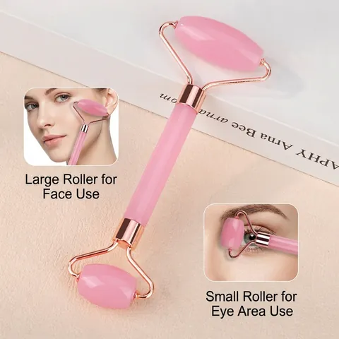 Facial Massager Set Resin Roller And Heart Shaped Gua Sha Board Face Skin Lifting Tools With Rose Gold Zinc Alloy Bracket