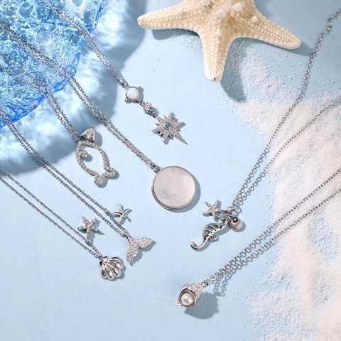 925 Sterling Silver Ocean Theme Pendant Necklace For Women Seahorse Shell Starfish Zirconia Artificial Pearl Gold Silver Plated Fashion Jewelry Gift