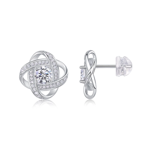 Orecchini a Bottone in Argento Sterling 925 con Moissanite Orecchini Geometrici a Nodo Intrecciato Gioielli Donna Lusso