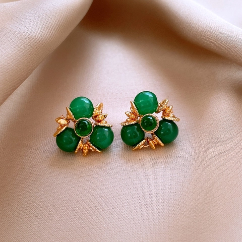 Blumen Ohrstecker Mit 925 Sterling Silber Ohrstecker Kupfer Grüne Perlen Retro Vintage Stil Für Damen