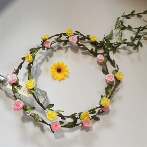 Diadema De Corona Floral Guirnalda De Flores Bohemias Rosa Simulada Accesorios Para El Cabello De Tela Para Boda Playa Viaje Estilo Bosque Mujeres