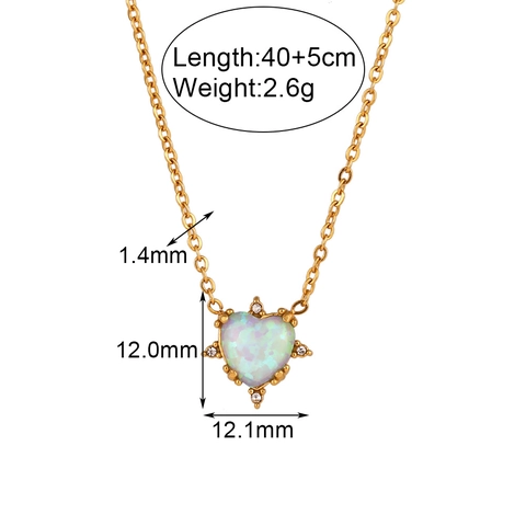 Vintage Stainless Steel Heart Artificial Opal Rhinestone Pendant Necklace Earrings Bracelet Fashion Jewelry For Women