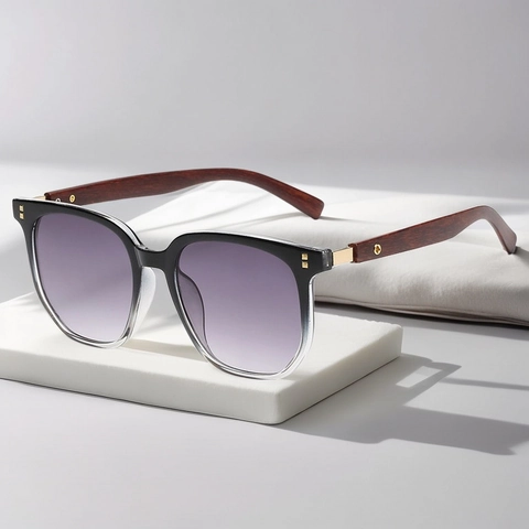 Gafas De Sol Cuadradas Retro Con Patillas De Grano De Madera Protección UV400 Montura Poligonal Vintage