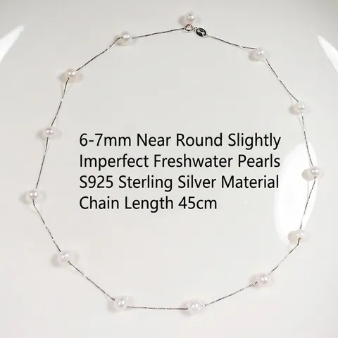 Freshwater Pearl Station Necklace 925 Sterling Silver Thin Chain Minimalist Elegant Jewelry Women