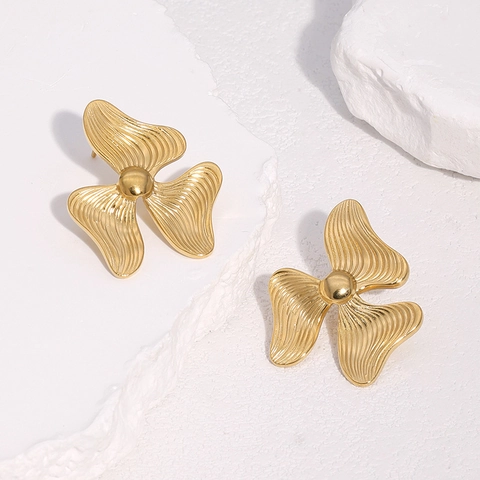 Pendientes De Botón De Flor Chapados En Oro De 18K Acero Inoxidable Diseño De Pétalos Joyería Mujer