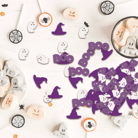 Halloween Party Confetti Purple BOO Letters White Ghost Witch Hat Paper Table Scatter For Festival Atmosphere Decoration