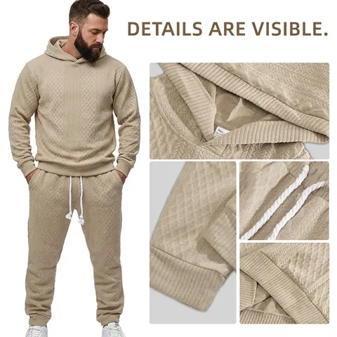 Pullover Con Cappuccio E Pantaloni Da Uomo Maglia Jacquard Trama Diamante Tuta Casual Sportiva