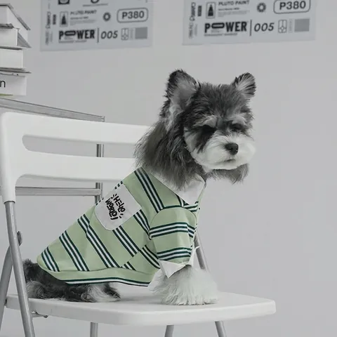 Pet Polo Shirt Striped Dog Clothes Breathable Cotton Blend Lapel Collar Casual Preppy Style For Small Medium Dogs