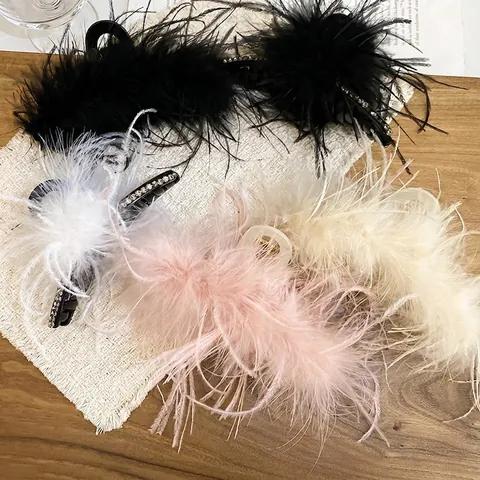 Flauschige Haarklammer Mit Federn Elegante Acryl Haarkrebs Mit Straßsteinen Großer Haarschmuck Für Damen Hochzeit Party