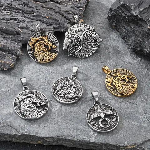 Collar Vikingo Colgante Acero Inoxidable Nudo Celta Runas Dragón Lobo Águila Punk Amuleto Hombre Retro