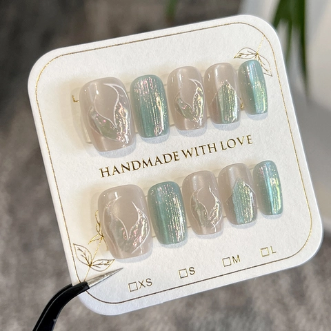 Faux Ongles Faits Main Aurora Œil De Chat Miroir Style Sirène Holographique Réutilisables Ongles Artificiels Pour Femmes