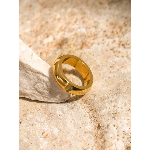 Modern 18K Gold Plated Stainless Steel Minimalist Ring For Women Men Geometric Groove Design Fashion Jewelry Finger Ring Gift