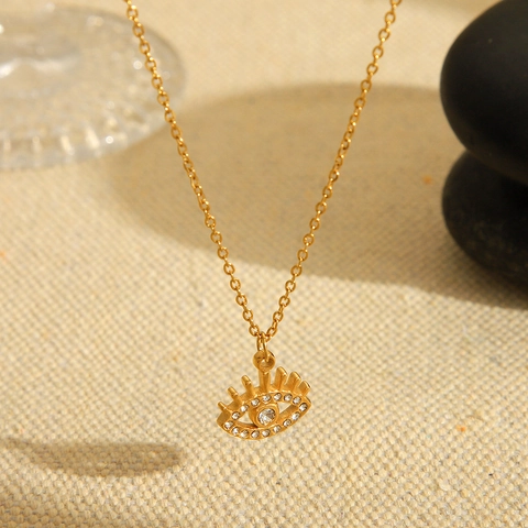 Evil Eye Anhänger Halskette 18K Vergoldeter Edelstahl Mit Funkelnden Zirkonia Schutzamulett Schmuck Für Damen
