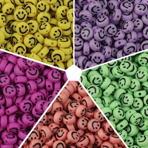 Acrylic Flat Round Smiley Face Beads Cartoon Expression Loose Spacer Beads For DIY Craft Bracelet Necklace Jewelry Making Accessory