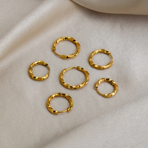 Minimalist Twisted Hoop Earrings Stainless Steel Gold Plated Waterproof Hypoallergenic Fashion Textured Jewelry Women