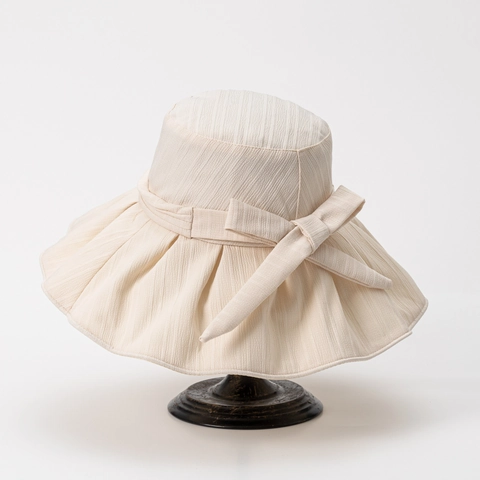 Women Bucket Hat Wide Brim Sun Protection UV Protection Polyester Cotton Foldable Elegant Bowknot Summer Beach Travel