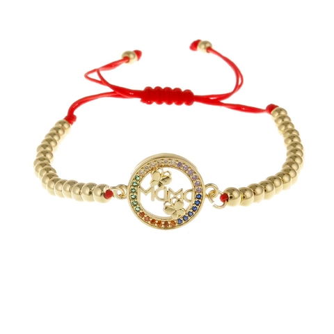 MAMA Letter Beaded Bracelet Copper Beads Multicolor Zircon Butterfly Adjustable Rope Fashion Jewelry Gift For Mother