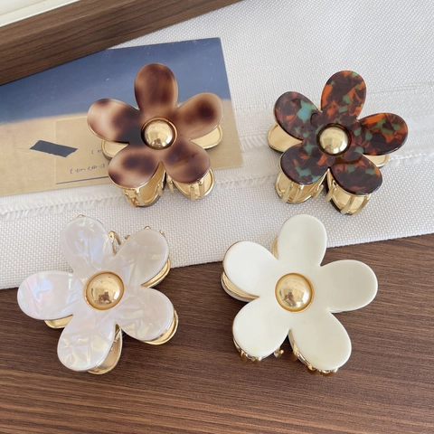Pinza De Pelo Flor Elegante Estilo Francés Resina Metal Accesorio Para Mujeres