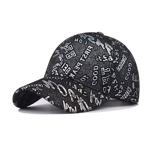 Graffiti Print Baseball Cap Metallic Lettering Streetwear Hip Hop Hat For Men Women Adjustable Sun Protection Curved Brim