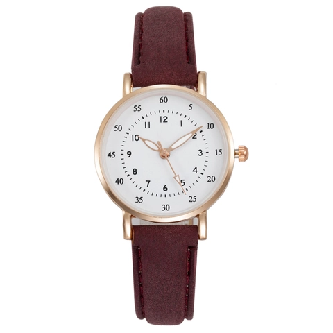 Montre À Quartz Pour Femme Cadran Rond Chiffres Arabes Échelle Mode Simple Boîtier En Alliage Bracelet En Similicuir