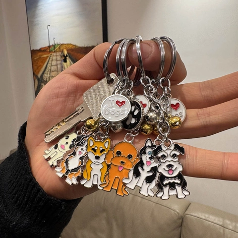Portachiavi con Cane in Stile Americano Lega di Zinco Smalto Bulldog Husky Schnauzer Cucciolo Ciondolo per Borsa Regalo per Uomo Donna