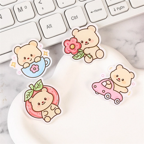 Kawaii Cartoon Bear Brooch Pins Cute Acrylic Badge Decorative Accessories For Clothes Bags Backpacks Students