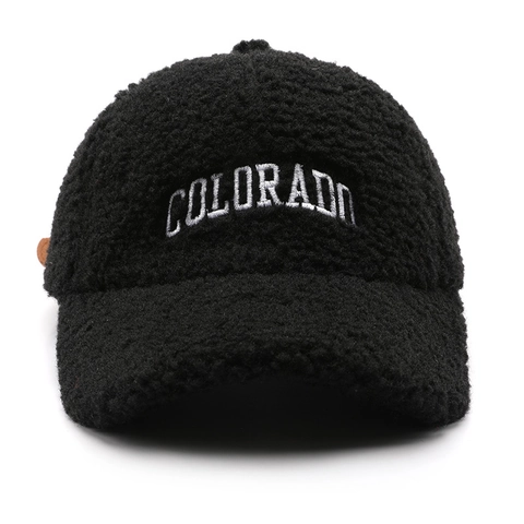 Sherpa Fleece Baseball Cap Colorado Letter Embroidery Winter Warm Outdoor Adjustable Leather Strap Men Women