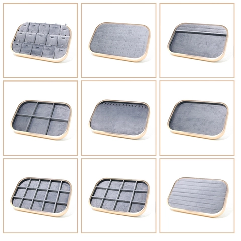 Schmuck Display Tablett Metallrahmen Samtfutter Organizer Für Ringe Halsketten Anhänger Ohrringe Professionelle Vitrine