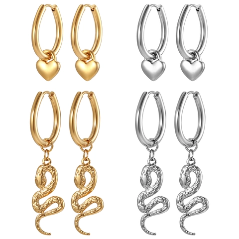 Edelstahl Creolen Herz Und Schlange Anhänger Hänger Ohrschmuck Mode Schmuck Für Damen