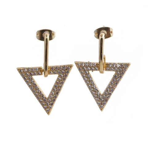 Vintage Geometric Triangle Copper Drop Earrings Colorful White Cubic Zirconia Inlaid Exaggerated Style For Women