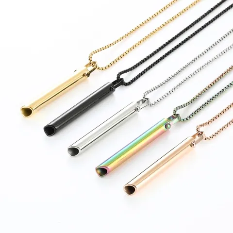 Mindfulness Ademhaling Fluitje Ketting Titanium Roestvrij Staal Stressverlichting Meditatie Angst Tool Hanger