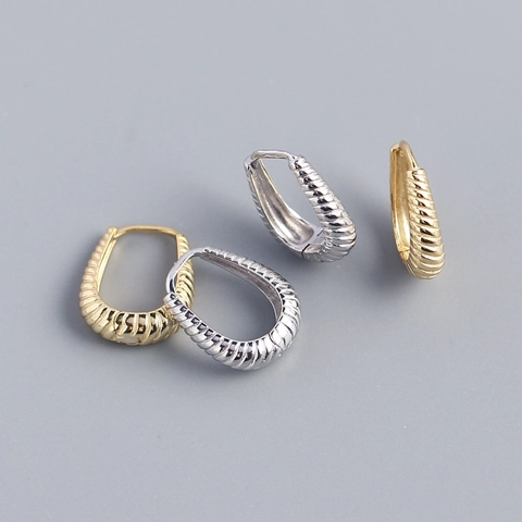 925 Sterling Zilveren Huggie Hoop Oorbellen Voor Dames Minimalistische Gedraaide Textuur Met Schroefdraad U-Vormige Sieraden