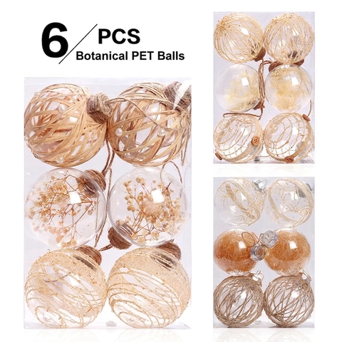 Palle Di Natale Trasparenti In PET Con Fiori Secchi E Corda Di Canapa Addobbi Natalizi Naturali Rustici Da Appendere