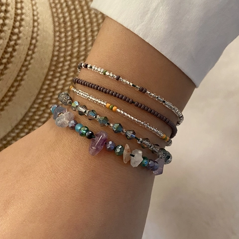 Multilayer Beaded Bracelet Bohemian Handmade Crystal Seed Bead Natural Stone Adjustable Woven Jewelry For Women