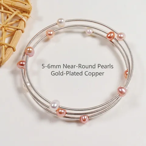 Handmade 3 Layer Freshwater Pearl Wrap Bracelet For Women Elegant Spiral Copper Alloy Wire Wrapped Bangle Jewelry Gift