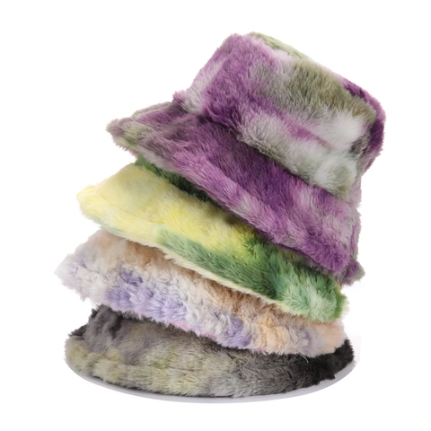 Femmes Hiver Chaud Peluche Chapeau Bob Coloré Arc-en-Ciel Dégradé Tie-Dye Fausse Fourrure Bonnet Coupe-Vent Accessoires